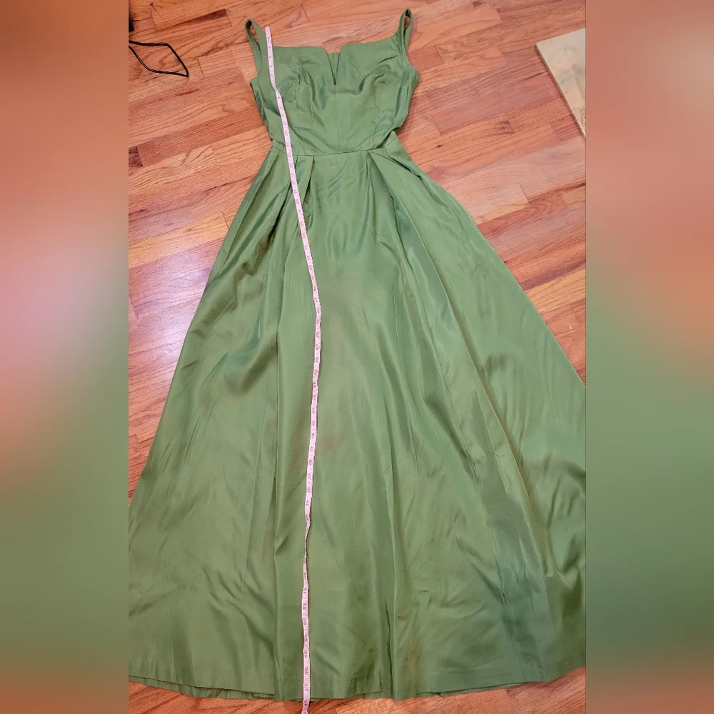Vintage 1950s Green Evening Gown Womens Formal Full Length Dress - Picture 15 of 16